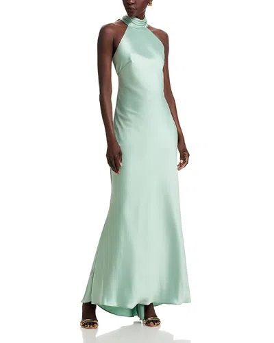 Aqua Sleeveless Satin Gown - Exclusive In Sage