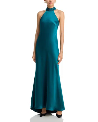 Aqua Sleeveless Satin Gown - Exclusive In Blue