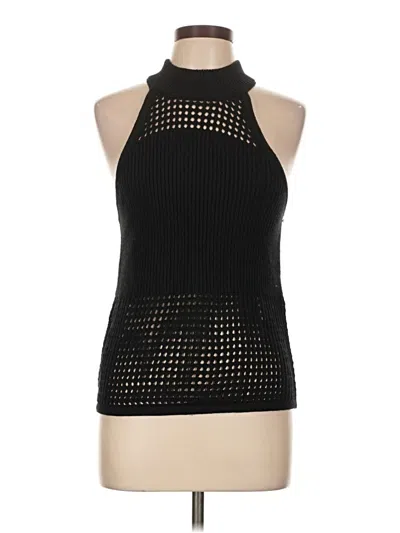 Pre-owned Aqua Sleeveless Top Black Halter Neckline Tops