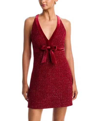 Aqua Sleeveless Tweed Bow Detail Dress - Exclusive In Red