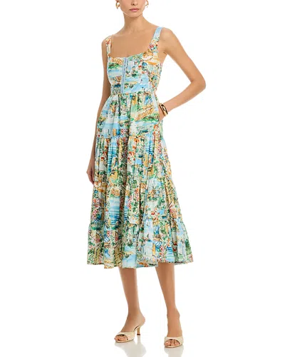 Aqua Sleeveless Vacation Scene Midi Dress - Exclusive In Multi