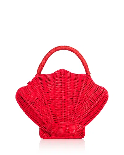 Aqua Small Shell Shaped Rattan Clutch - Exclusive In Red
