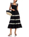 Aqua Smocked Lace Inset Midi Dress - Exclusive In Black