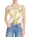 Aqua Smocked Lemon Print Strappy Crop Top In White In White