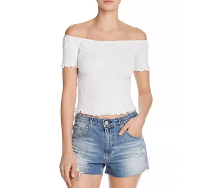 Aqua Smocked Off-the-shoulder Crop Top In White