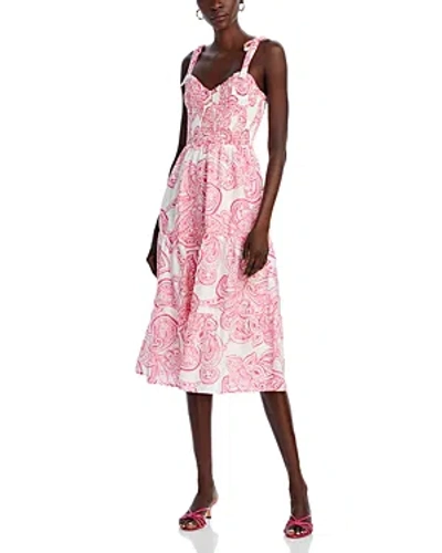 Aqua Smocked Tie Shoulder Midi Dress - 100% Exclusive In Pink/white