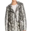 Aqua Snake Print Faux Leather Moto Jacket In Gray/black In Multi