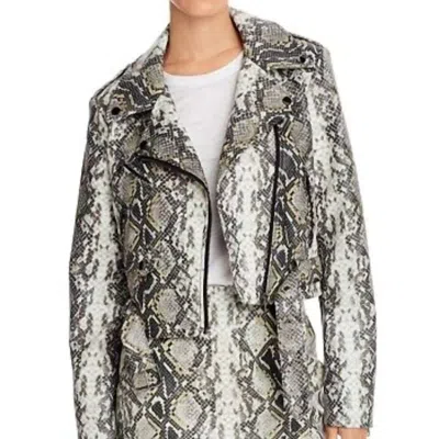 Aqua Snake Print Faux Leather Moto Jacket In Gray/black In Multi
