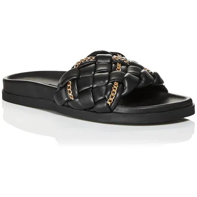 Aqua Sofia Womens Slip On Chain Slide Sandals In Black