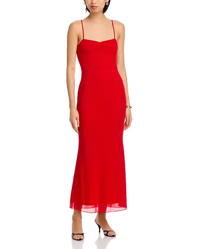 Aqua Solid Mesh Maxi Dress - Exclusive In Red