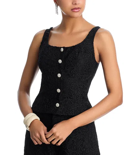 Aqua Soutache Cord Sleeveless Lace Top - Exclusive In Black