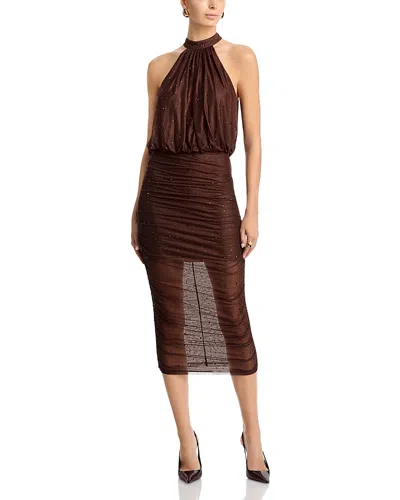 Aqua Sparkle Halter Dress - Exclusive In Brown