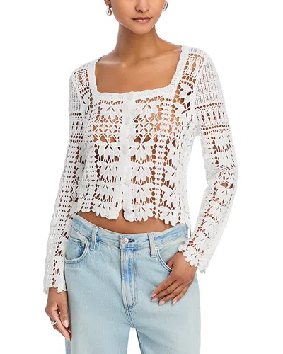 Aqua Square Neck Crochet Top - Exclusive In White