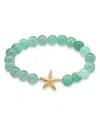 Aqua Starfish Charm Gemstone Beaded Stretch Bracelet In 18k Gold Plated Sterling Silver - Exclusive In Multi