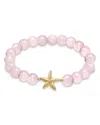 Aqua Starfish Charm Gemstone Beaded Stretch Bracelet In 18k Gold Plated Sterling Silver - Exclusive In Multi