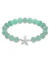 Aqua Starfish Charm Gemstone Beaded Stretch Bracelet In Sterling Silver - Exclusive In Multi