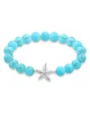 Aqua Starfish Charm Gemstone Beaded Stretch Bracelet In Sterling Silver - Exclusive In Blue/silver