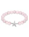 Aqua Starfish Charm Gemstone Beaded Stretch Bracelet In Sterling Silver - Exclusive In Pink/silver