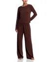 Aqua Starlette Pointelle Long Pajama Set - Exclusive In Brown