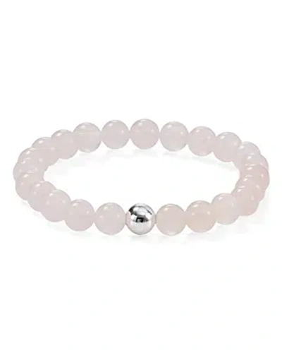 Aqua Sterling Silver & Stone Beaded Stretch Bracelet - Exclusive In Rose Quartz/silver