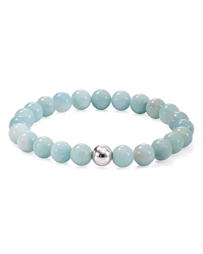 Aqua Sterling Silver & Stone Beaded Stretch Bracelet - Exclusive In Amazonite/silver