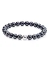 Aqua Sterling Silver & Stone Beaded Stretch Bracelet - Exclusive In Hematite/silver