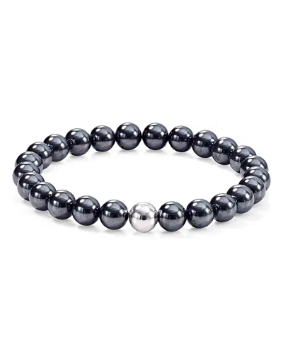 Aqua Sterling Silver & Stone Beaded Stretch Bracelet - Exclusive In Hematite/silver