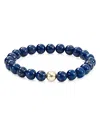 Aqua Sterling Silver & Stone Beaded Stretch Bracelet - Exclusive In Sodolite/gold