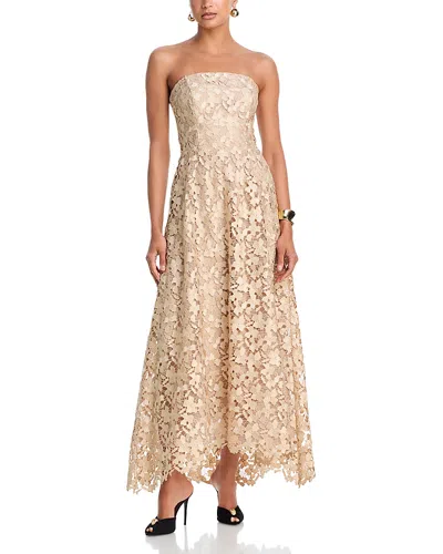 Aqua Strapless Floral Lace Gown - Exclusive In Gold