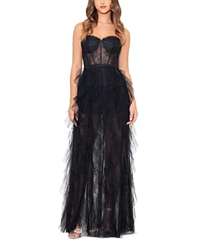 Aqua Strapless Lace Tulle Ruffle Gown - 100% Exclusive In Black