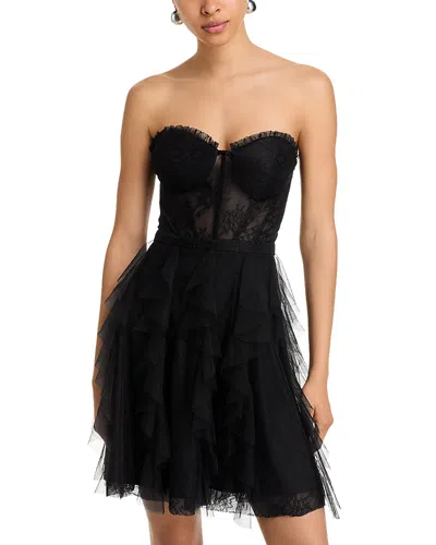 Aqua Strapless Mesh Lace Dress - Exclusive In Black