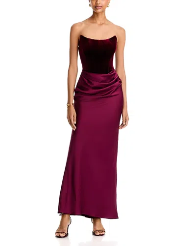 Aqua Strapless Velvet Bodice Gown - Exclusive In Burgundy