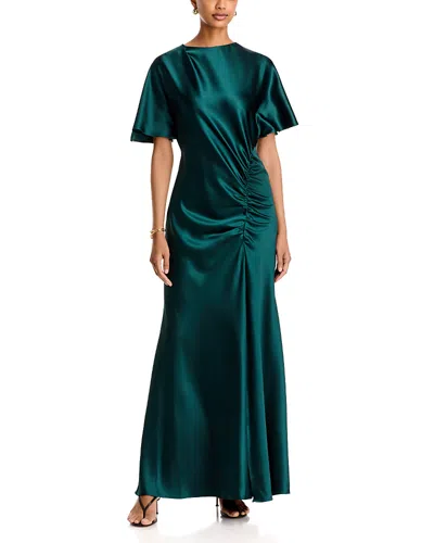 Aqua Stretch Satin Ruched Gown - Exclusive In Green