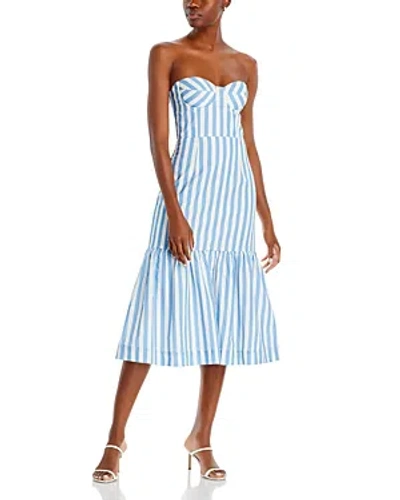 Aqua Stripe Bustier Midi Dress - Exclusive In Navy/white