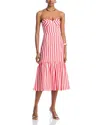 Aqua Stripe Bustier Midi Dress - Exclusive In Coral/white