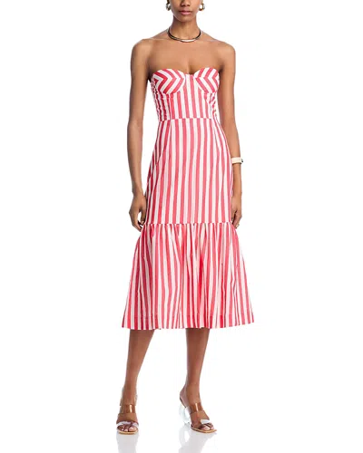 Aqua Stripe Bustier Midi Dress - Exclusive In Coral/white