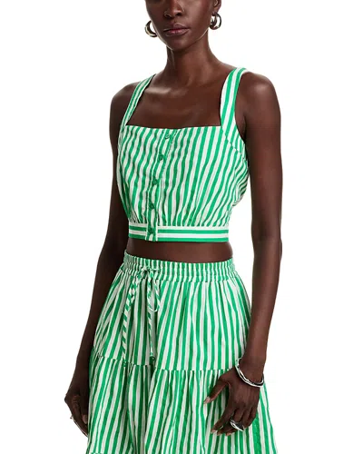 Aqua Stripe Button Front Crop Top - Exclusive In Green/white