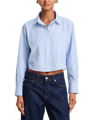 Aqua Stripe Crop Button Up Shirt - Exclusive In Blue