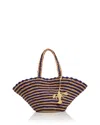 Aqua Stripe Fan Raffia Tote In Pattern