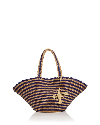 Aqua Stripe Fan Raffia Tote In Pattern