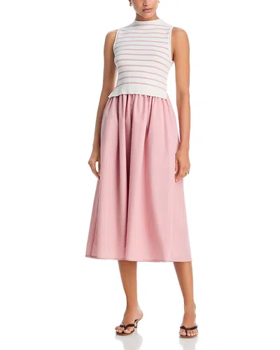 Aqua Stripe Knit Poplin Midi Dress - Exclusive In Pink