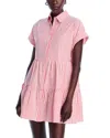 Aqua Stripe Mini Shirt Dress - Exclusive In Coral/white