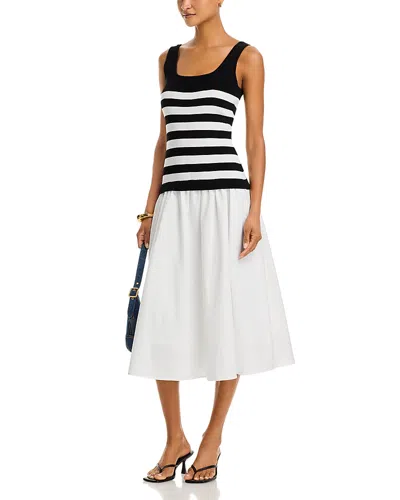 Aqua Stripe Mixed Media Dress - Exclusive In White