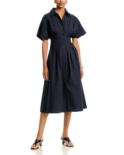 Aqua Stripe Panel Waist Midi Dress - Exclusive In Blue