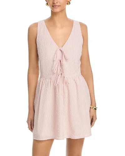 Aqua Stripe Poplin Front Tie Mini Dress - Exclusive In Pink