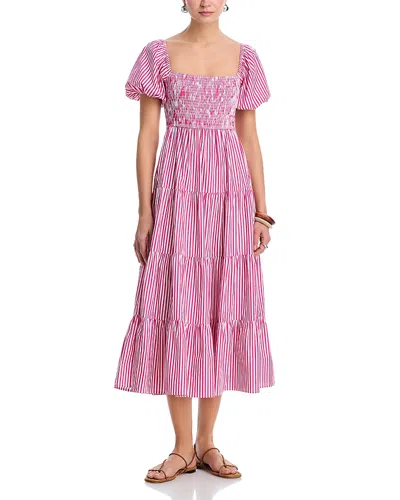 Aqua Stripe Poplin Midi Dress - Exclusive In Pink