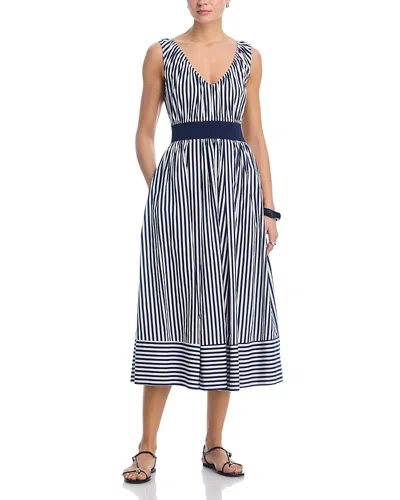 Aqua Stripe Popline Knit Tank Midi Dress - Exclusive In Blue