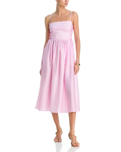 Aqua Stripe Side Lace Up Midi Dress - Exclusive In Pink