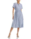 Aqua Stripe Smock Waist Midi Shirt Dress - Exclusive In White-navy