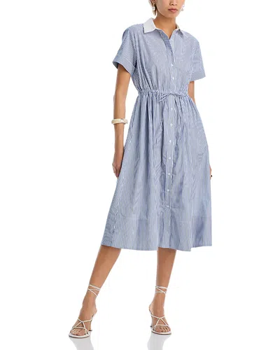 Aqua Stripe Smock Waist Midi Shirt Dress - Exclusive In White-navy
